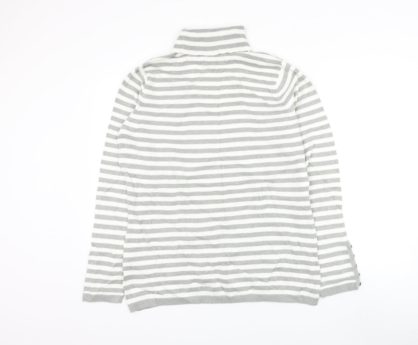 BC Clothing Womens Grey Roll Neck Striped Polyester Pullover Jumper Size L