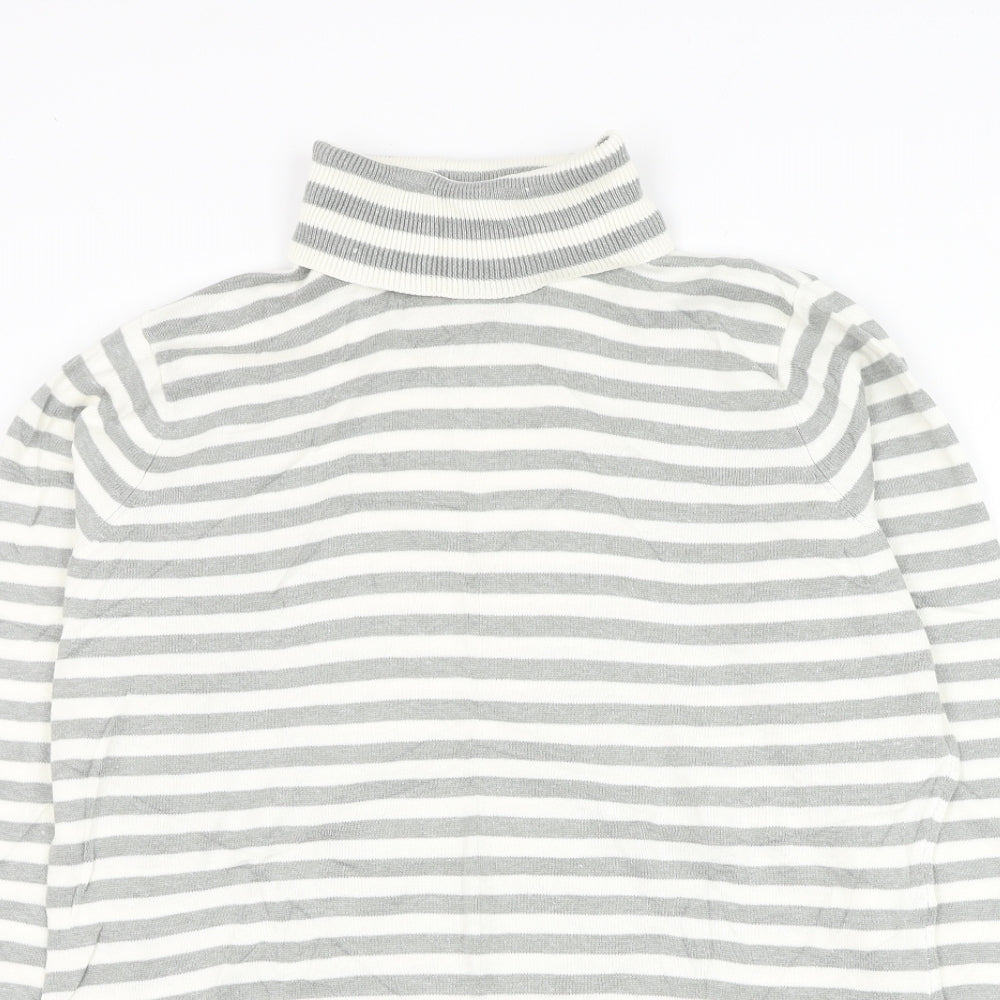 BC Clothing Womens Grey Roll Neck Striped Polyester Pullover Jumper Size L
