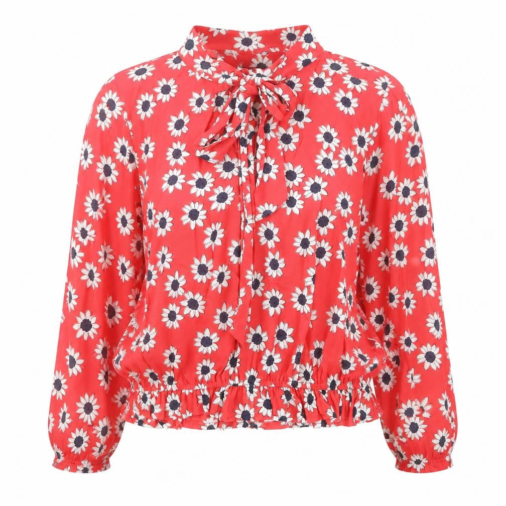 Marks and Spencer Womens Red Floral Polyester Basic Blouse Size 10 V-Neck