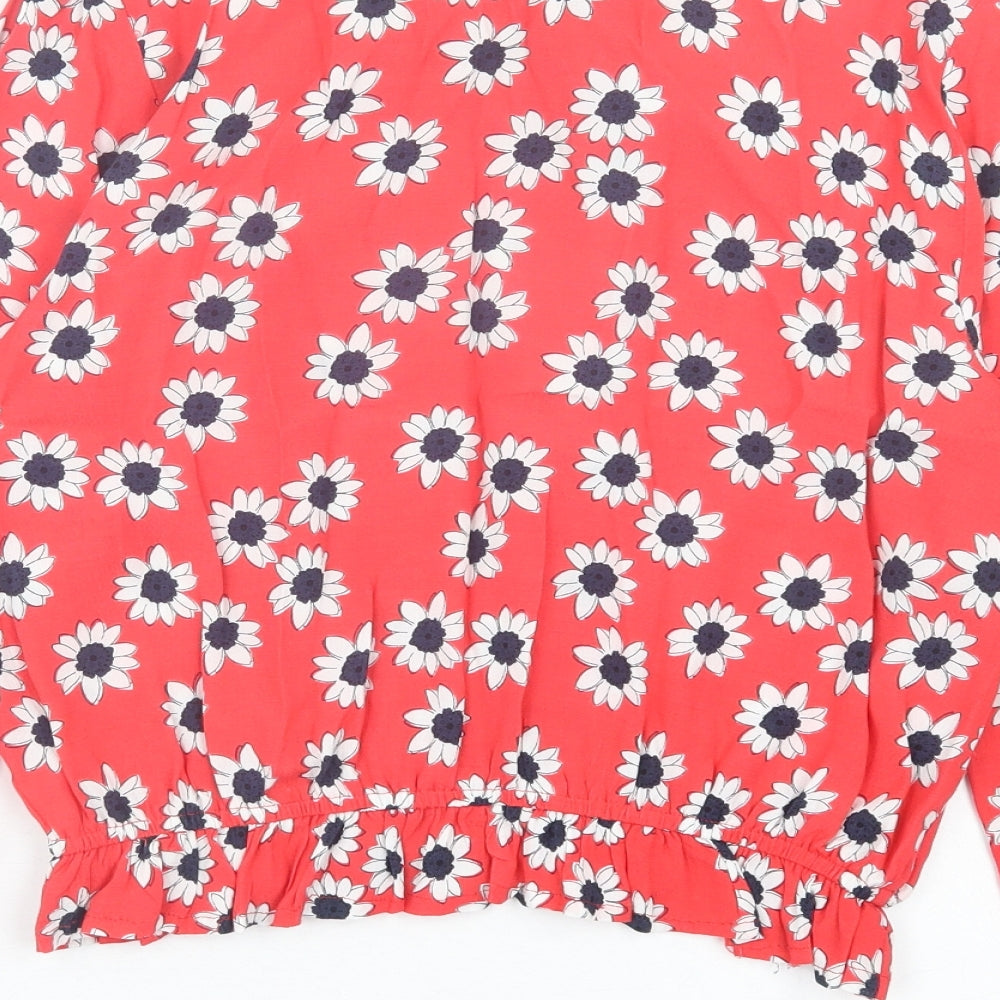 Marks and Spencer Womens Red Floral Polyester Basic Blouse Size 10 V-Neck