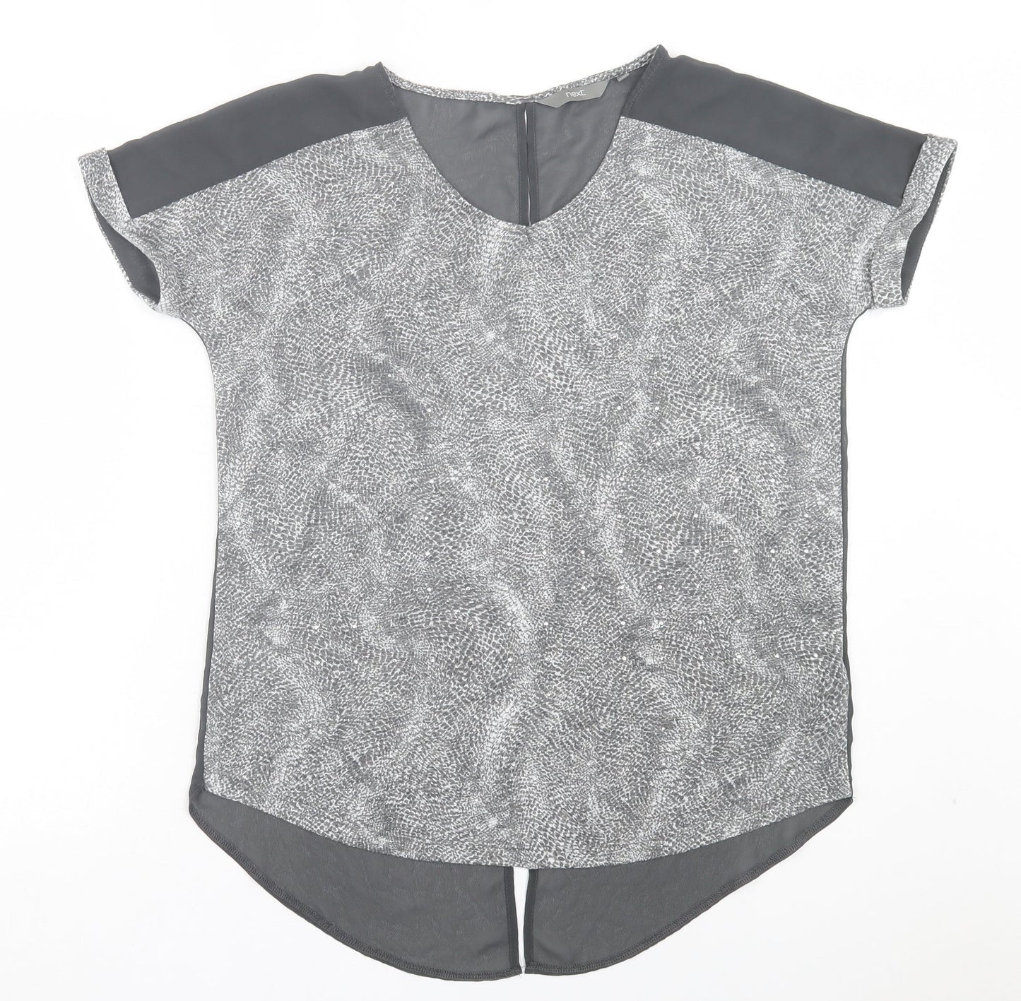NEXT Womens Grey Animal Print Viscose Basic T-Shirt Size 10 Crew Neck - Open back