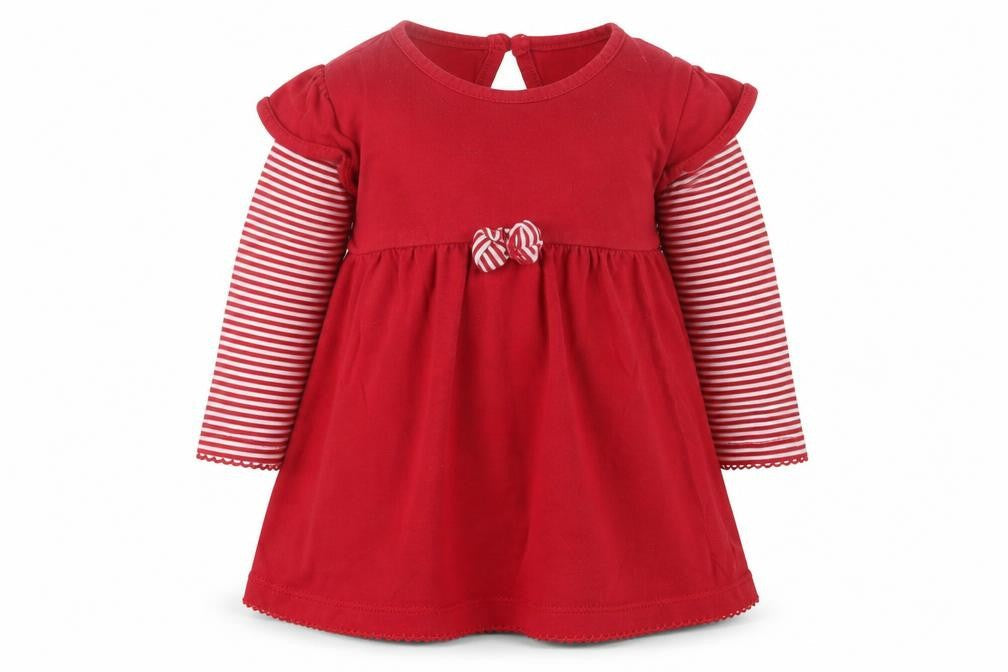 Marks and Spencer Girls Red Striped Cotton A-Line Size 6-9 Months Crew Neck Button