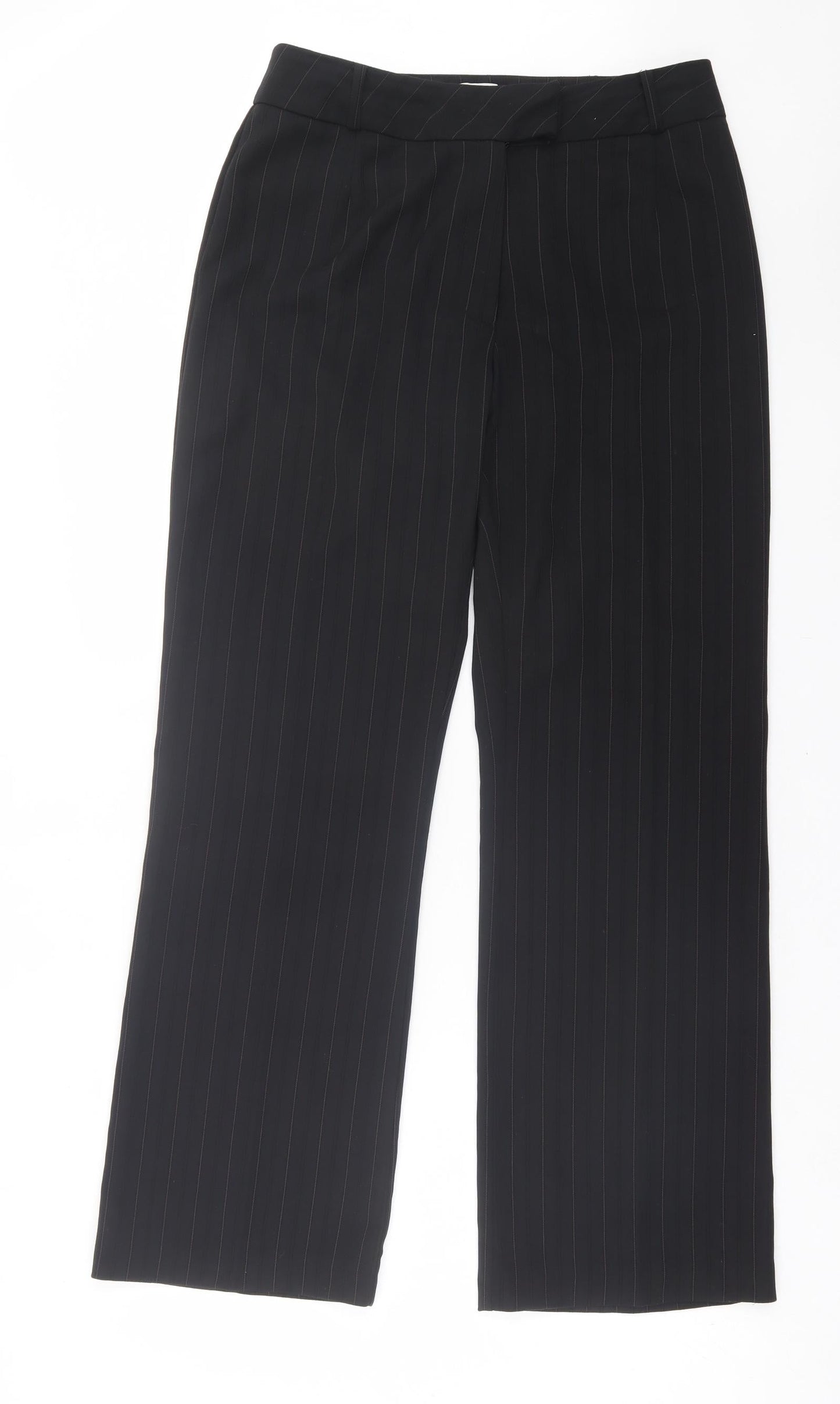 Klass Womens Black Striped Polyester Trousers Size 14 L30 in Regular Hook & Eye