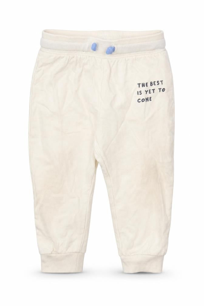 Pep & Co Baby Ivory Cotton Jogger Trousers Size 9-12 Months Drawstring - The Best Is Yet To Come