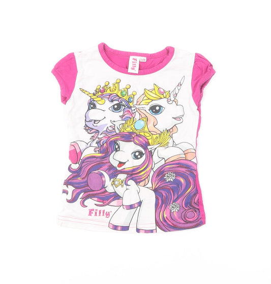 Filly Girls Pink Cotton Basic T-Shirt Size 3 Years Round Neck Pullover - Filly