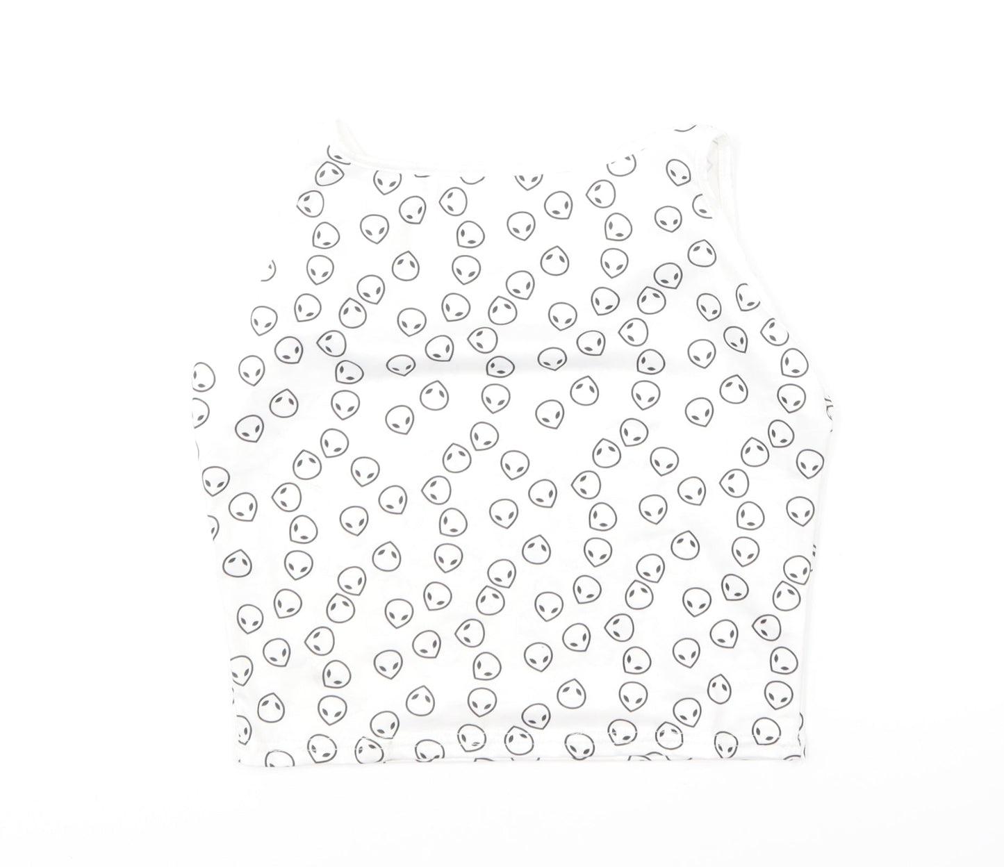 Preworn Womens White Geometric Polyester Basic Tank Size S Round Neck - Alien Print