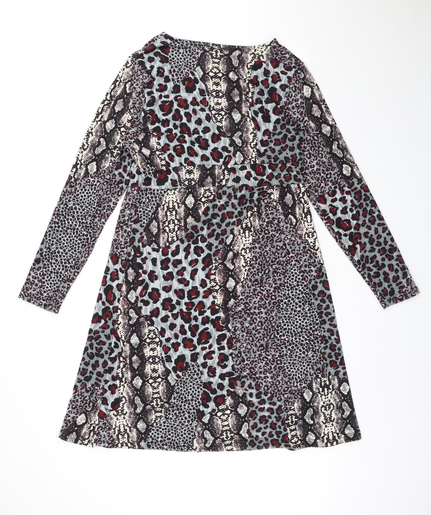 Studio Womens Multicoloured Animal Print Polyester A-Line Size 12 V-Neck Pullover