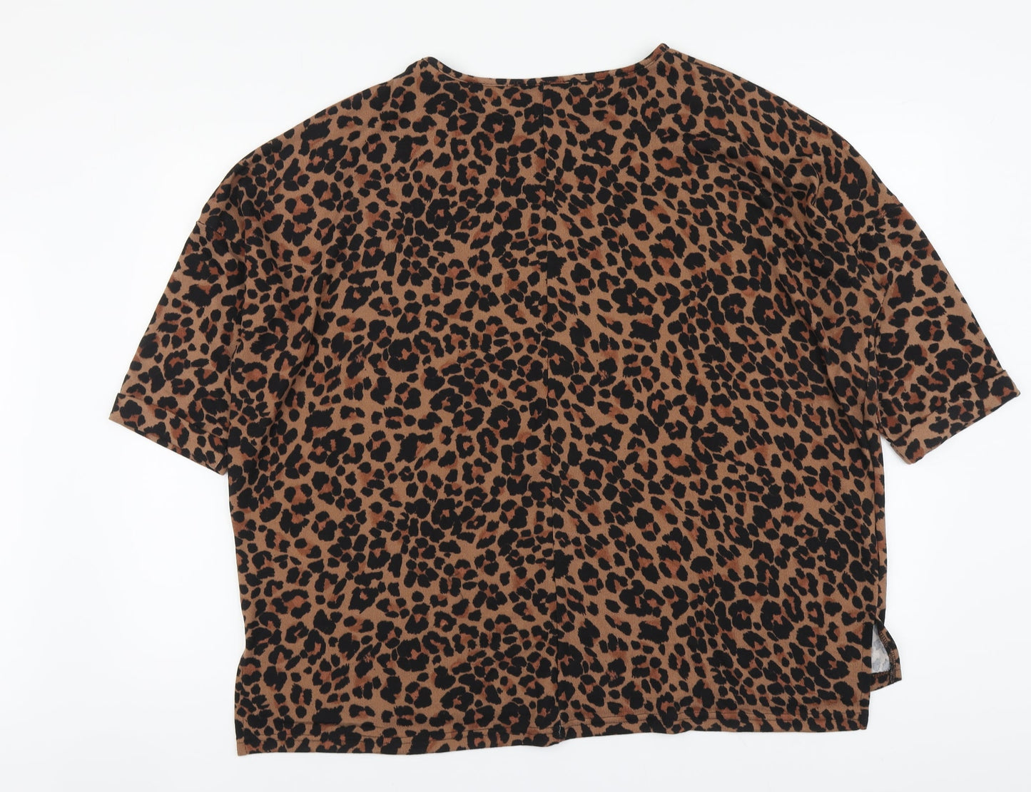 New Look Womens Brown Animal Print Polyester Basic Blouse Size L Round Neck