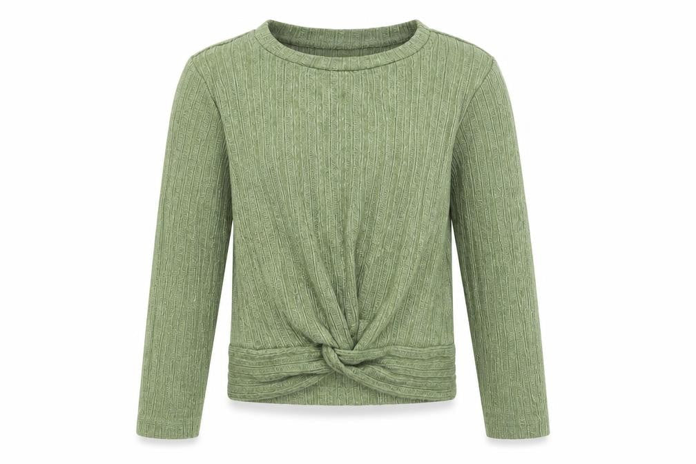 Dunnes Girls Green Crew Neck Polyester Pullover Jumper Size 6-7 Years Pullover - Knot Detail