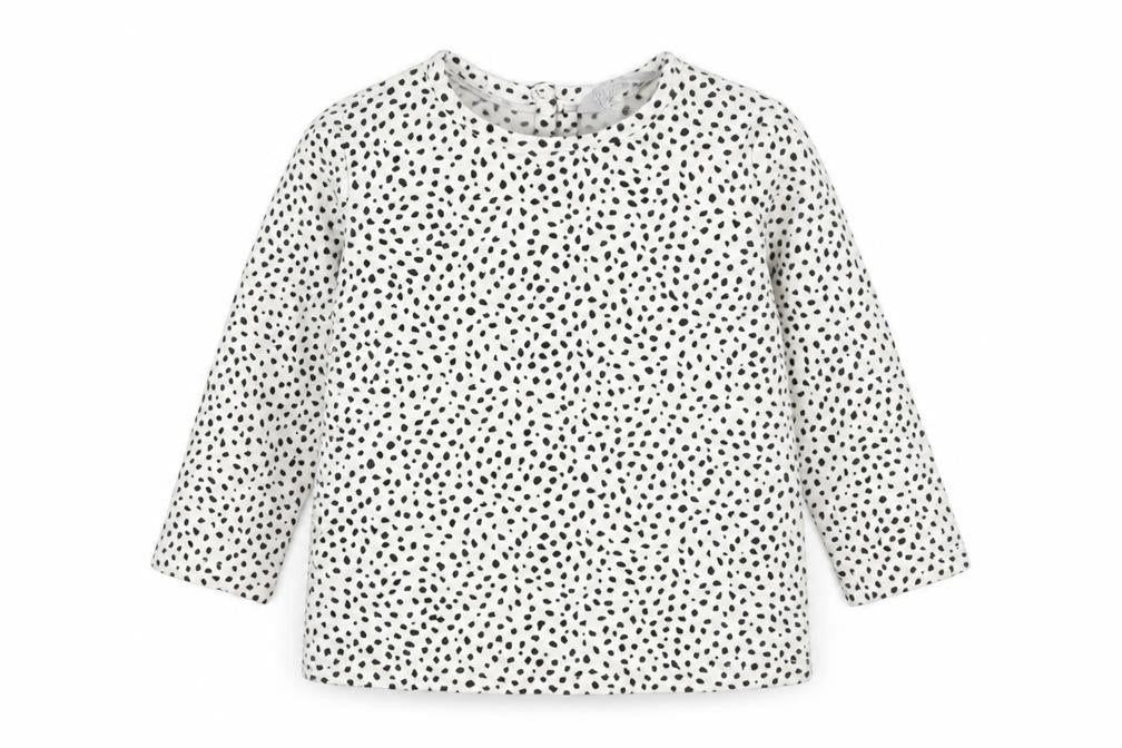Primark Baby White Spotted Cotton Basic T-Shirt Size 12-18 Months Crew Neck Button