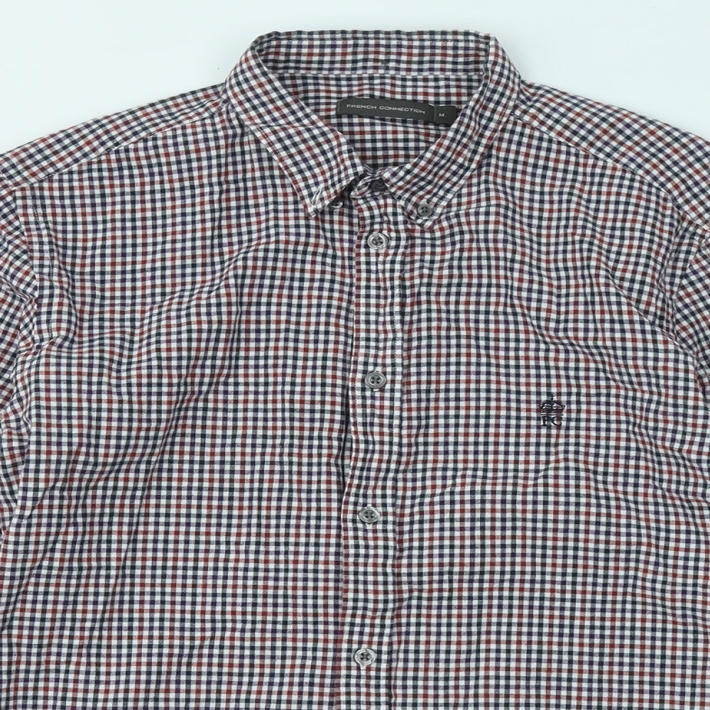 French Connection Mens Multicoloured Plaid Cotton Button-Up Size M Collared Button