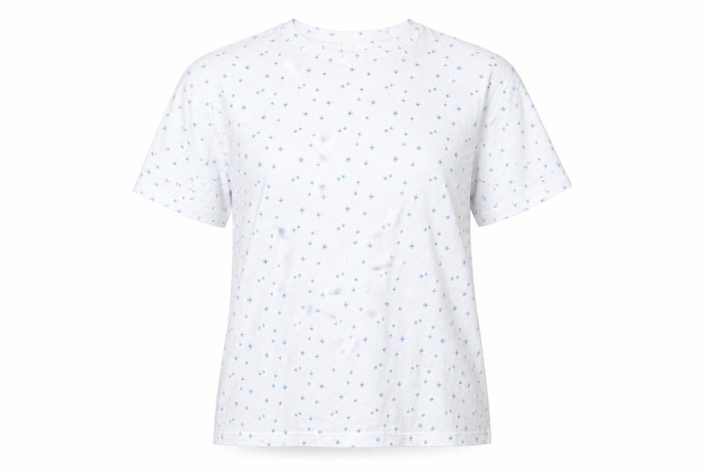 Dunnes Womens White Floral Cotton Basic T-Shirt Size M Round Neck
