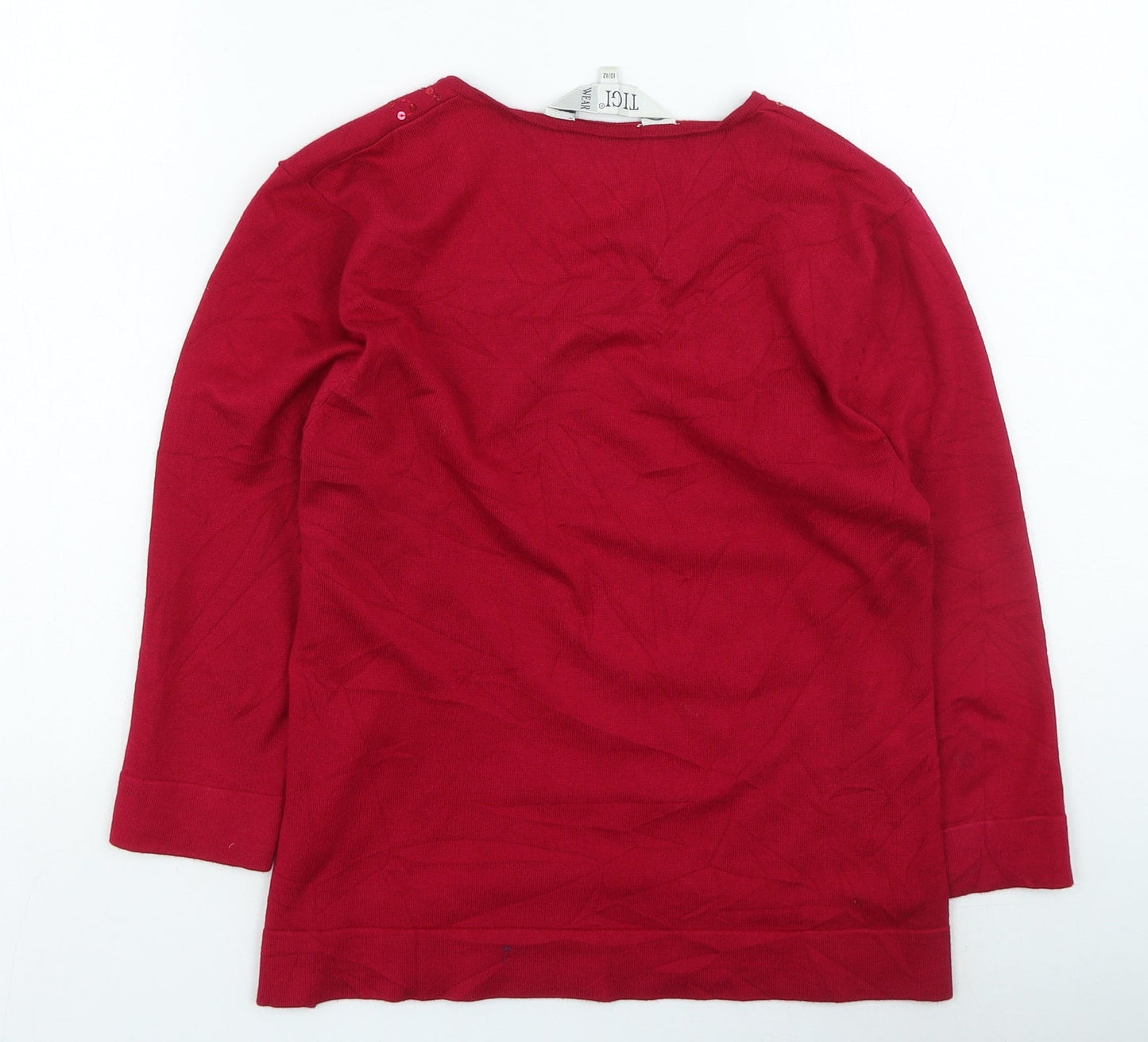 TIGI Womens Red V-Neck Viscose Pullover Jumper Size 10