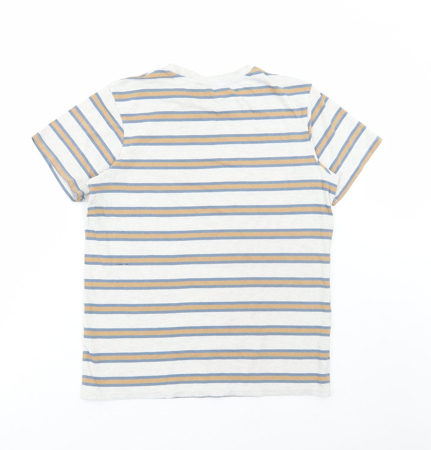 George Boys Grey Striped Cotton Basic T-Shirt Size 13-14 Years Round Neck Pullover