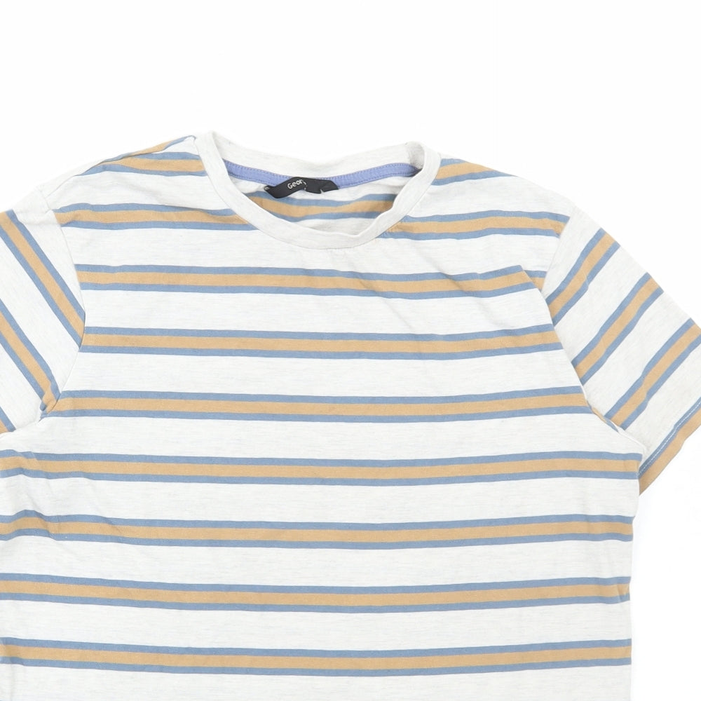 George Boys Grey Striped Cotton Basic T-Shirt Size 13-14 Years Round Neck Pullover
