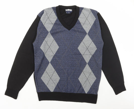 Headland Mens Multicoloured V-Neck Argyle/Diamond Polyester Pullover Jumper Size L
