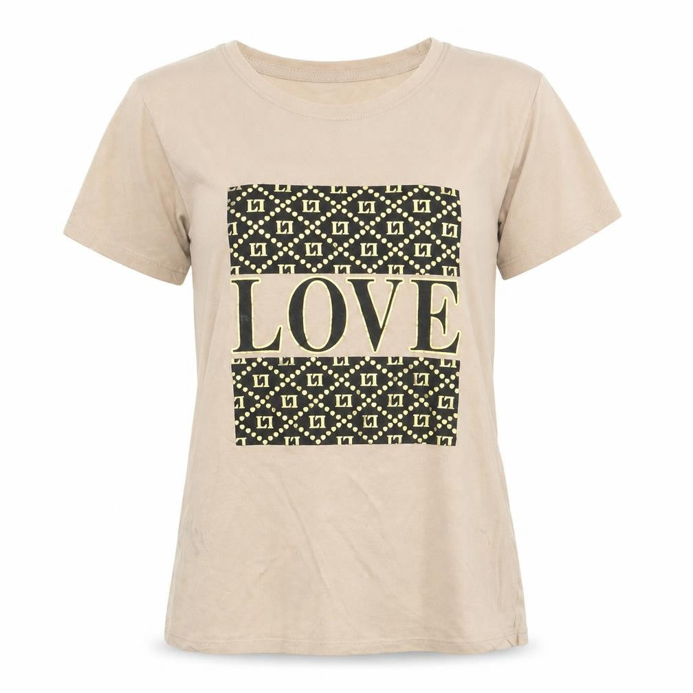 New Look Womens Beige Cotton Basic T-Shirt Size 6 Round Neck - Love