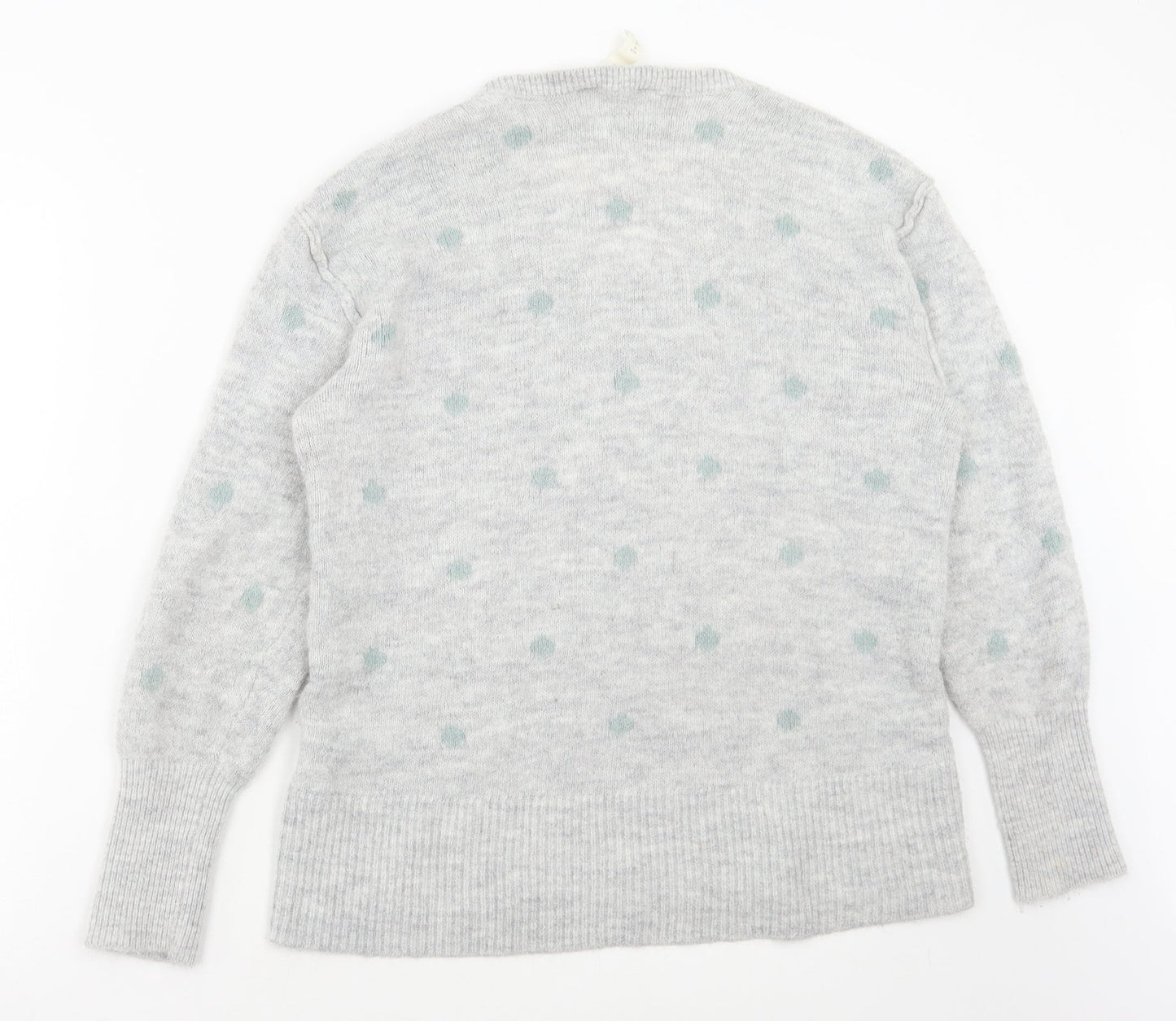 H&M Womens Grey Scoop Neck Polka Dot Acrylic Pullover Jumper Size M