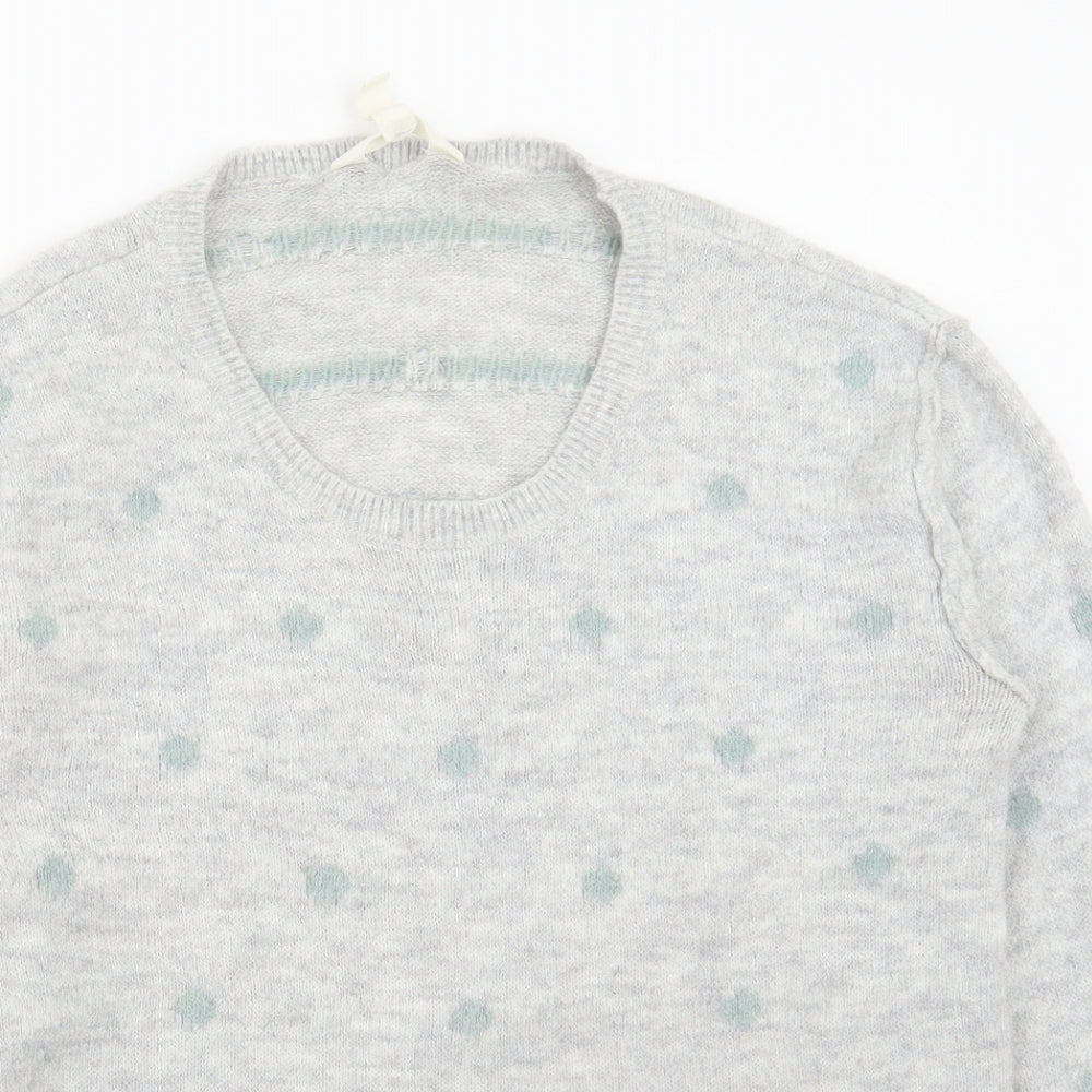 H&M Womens Grey Scoop Neck Polka Dot Acrylic Pullover Jumper Size M