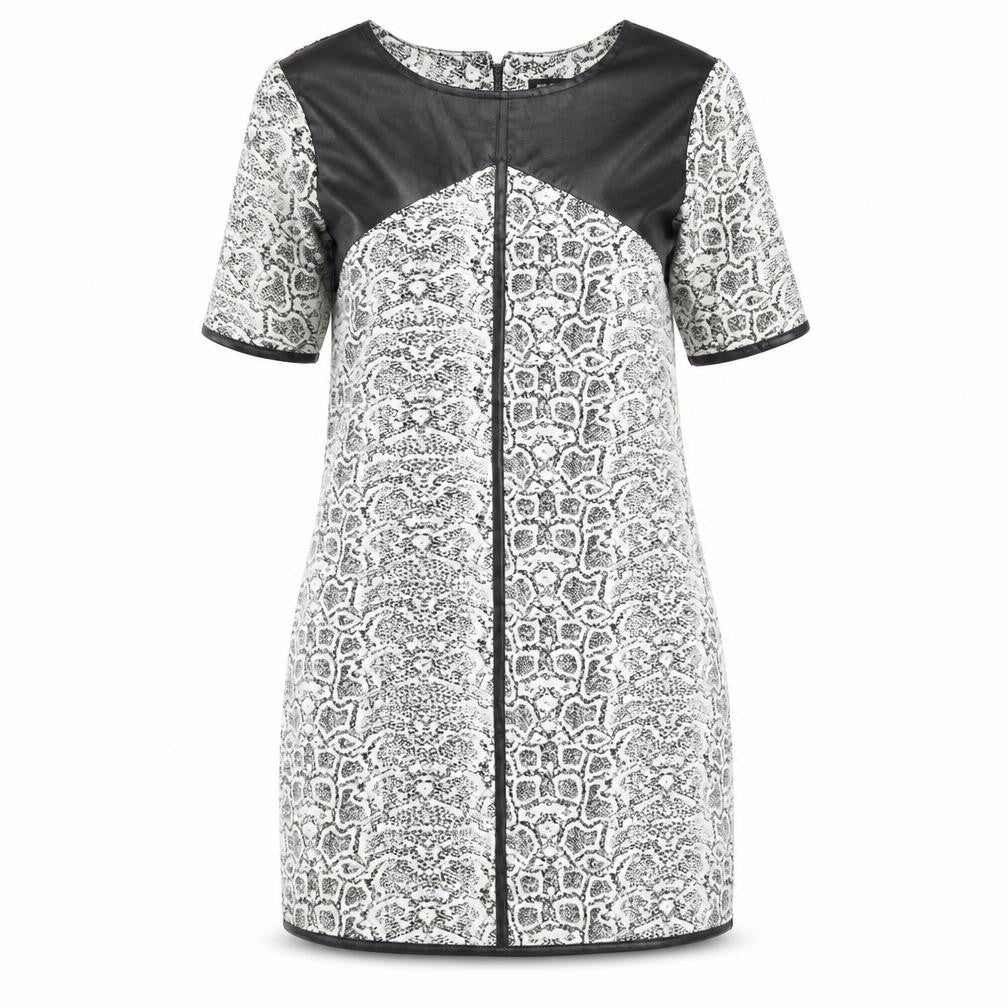 River Island Womens Ivory Animal Print Polyester Shift Size 10 Round Neck Zip - Snake Skin Print