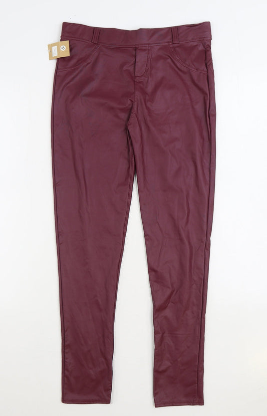 Preworn Womens Purple Polyurethane Jegging Trousers Size XL L28 in Regular - Ruched