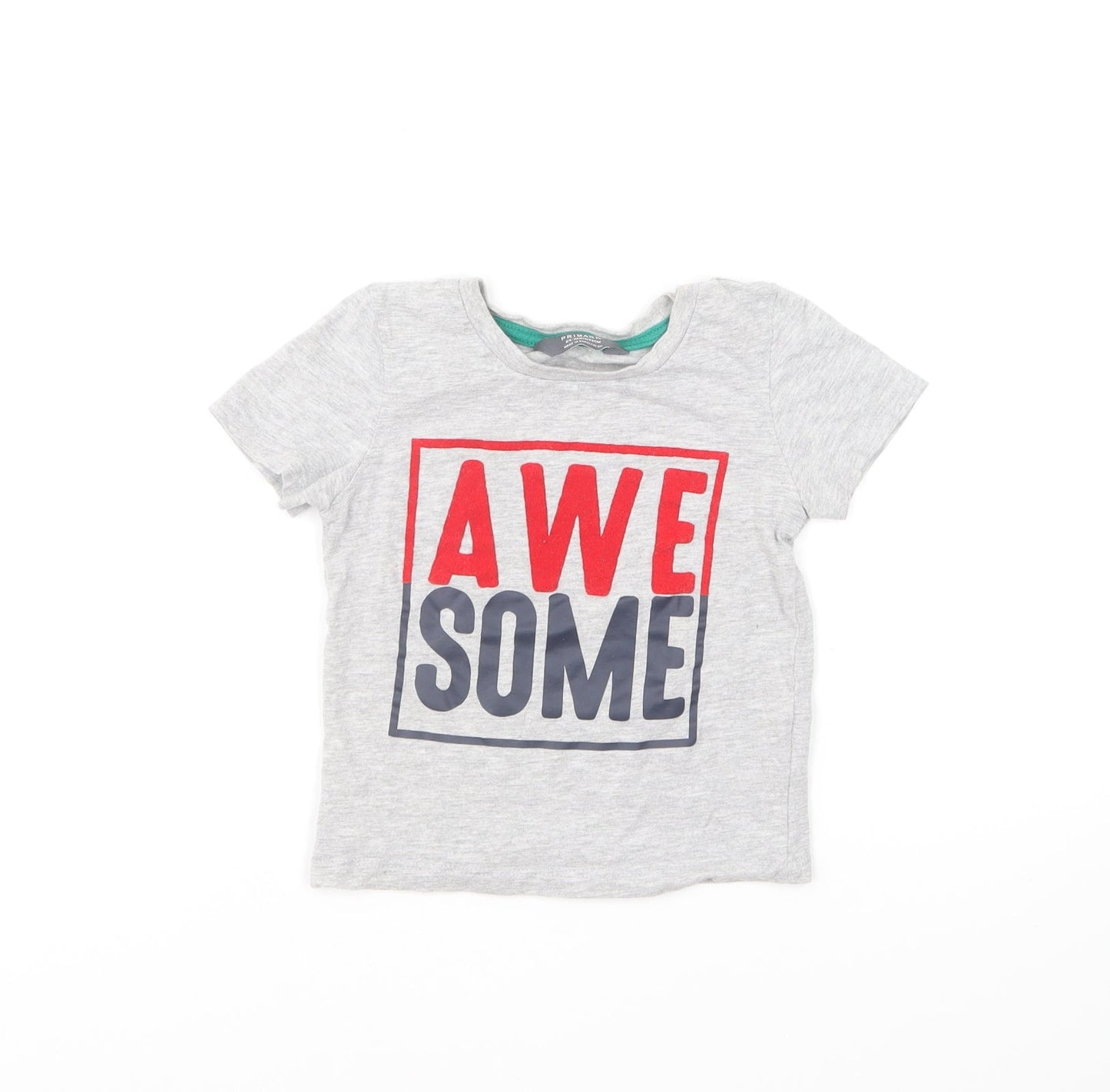 Primark Boys Grey Cotton Basic T-Shirt Size 2-3 Years Round Neck Pullover - Awesome