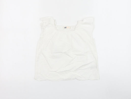 H&M Girls White Cotton Basic Blouse Size 5-6 Years Round Neck Pullover
