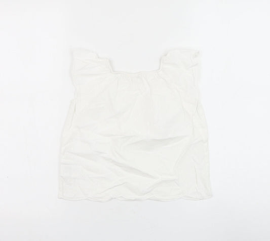 H&M Girls White Cotton Basic Blouse Size 5-6 Years Round Neck Pullover