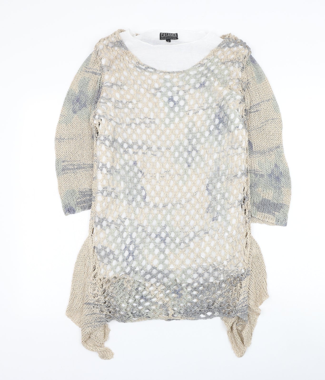 Casamia Exclusive Womens Multicoloured Geometric Acrylic Basic Blouse Size M Round Neck