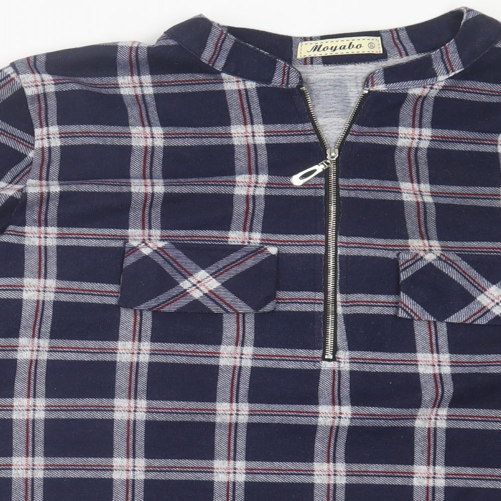 Moyabo Womens Blue Plaid Polyester Basic T-Shirt Size XL Crew Neck