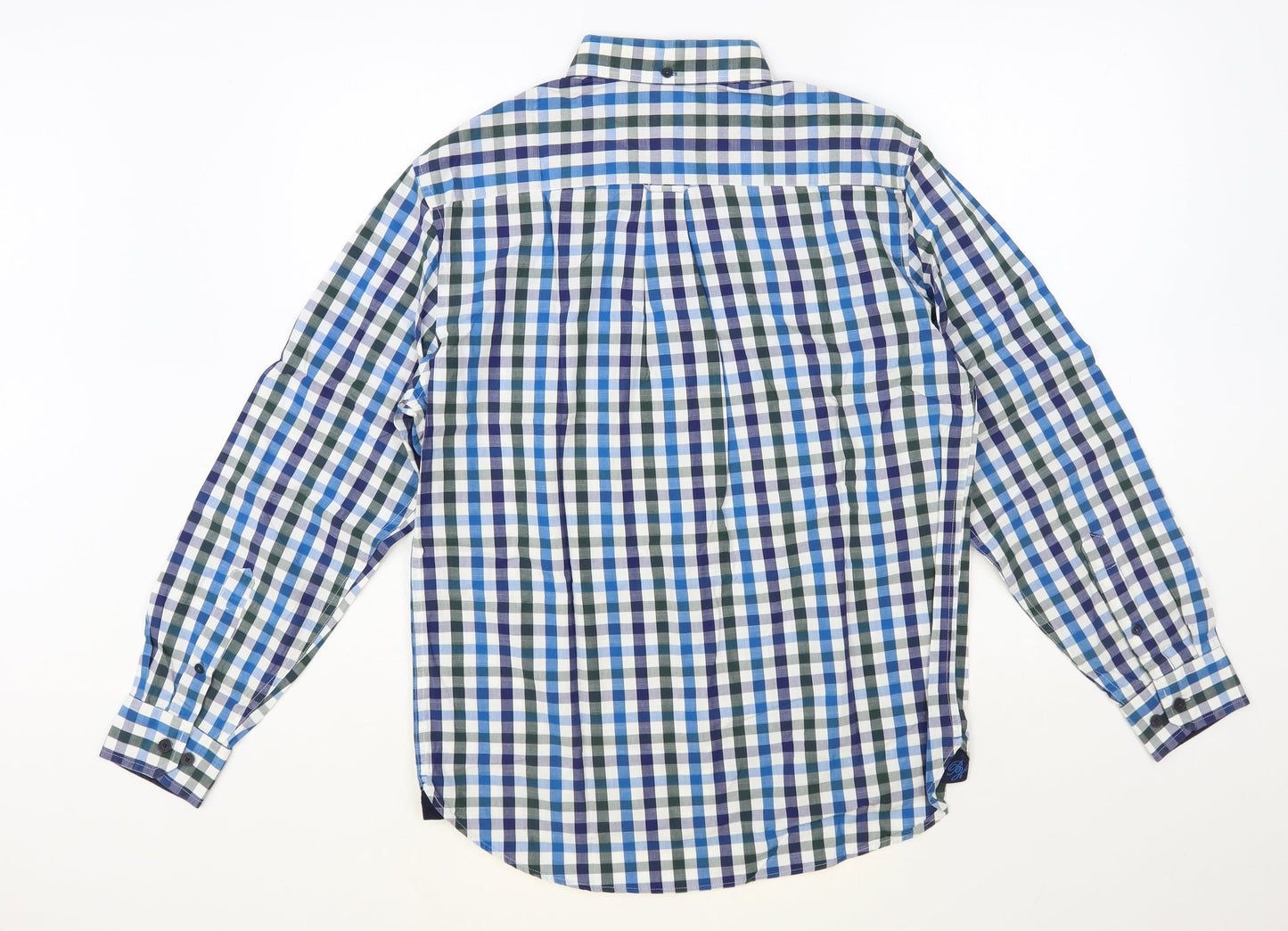 Blue Harbour Mens Blue Check Cotton Button-Up Size S Collared Button