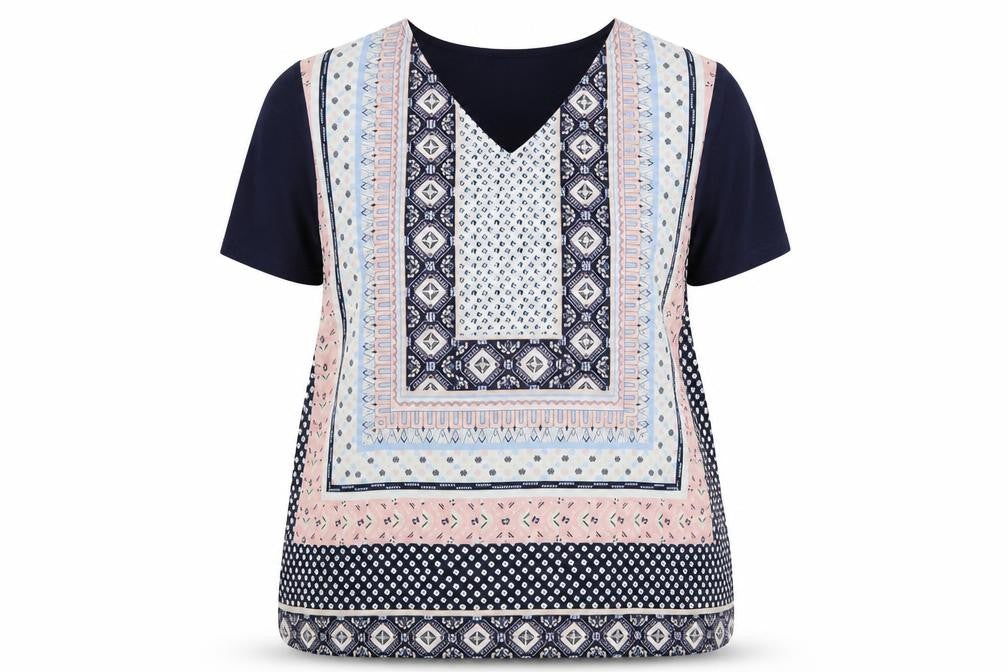 Julipa Womens Blue Geometric Polyester Basic Blouse Size 14 V-Neck
