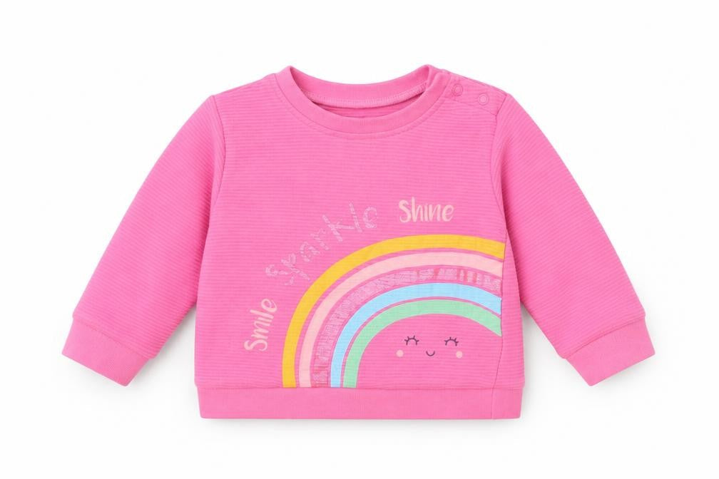 Dunnes Baby Pink Cotton Pullover Jumper Size 3-6 Months Snap - Rainbow