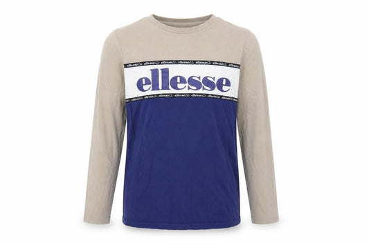 Ellesse Boys Beige Colourblock Cotton Pullover T-Shirt Size 10-11 Years Crew Neck Pullover