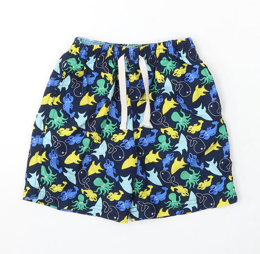 Rebel Boys Blue Geometric Polyester Cropped Trousers Size 18-24 Months Drawstring - Shorts