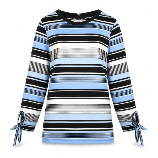 Preworn Womens Blue Striped Polyester Pullover Sweatshirt Size 12