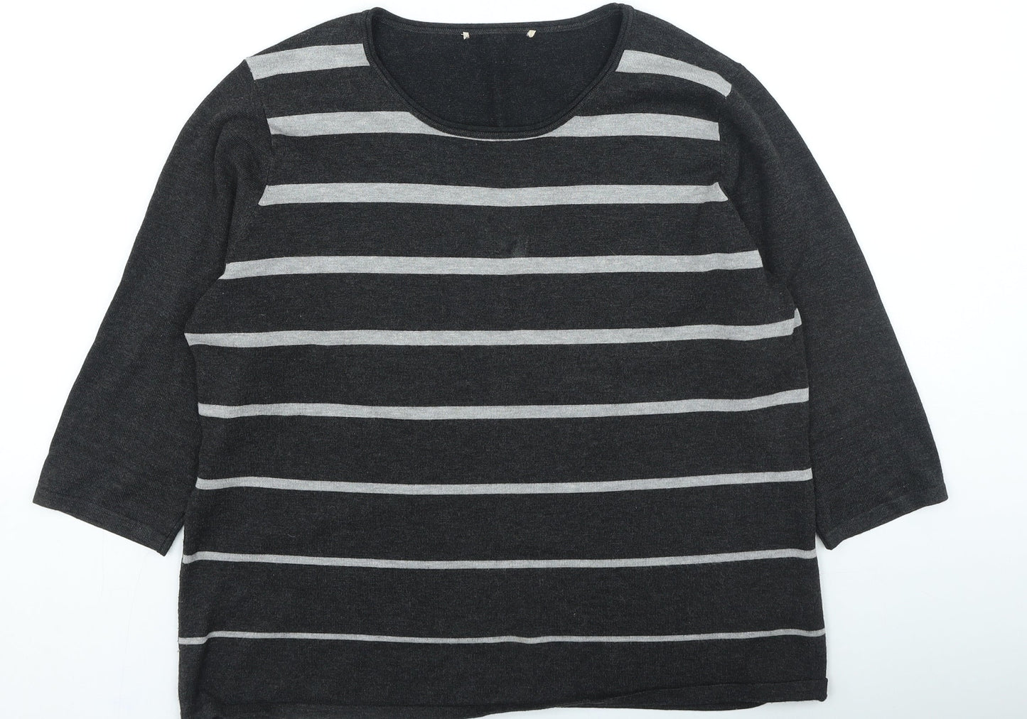 Preworn Womens Grey Round Neck Striped Viscose Pullover Jumper Size L