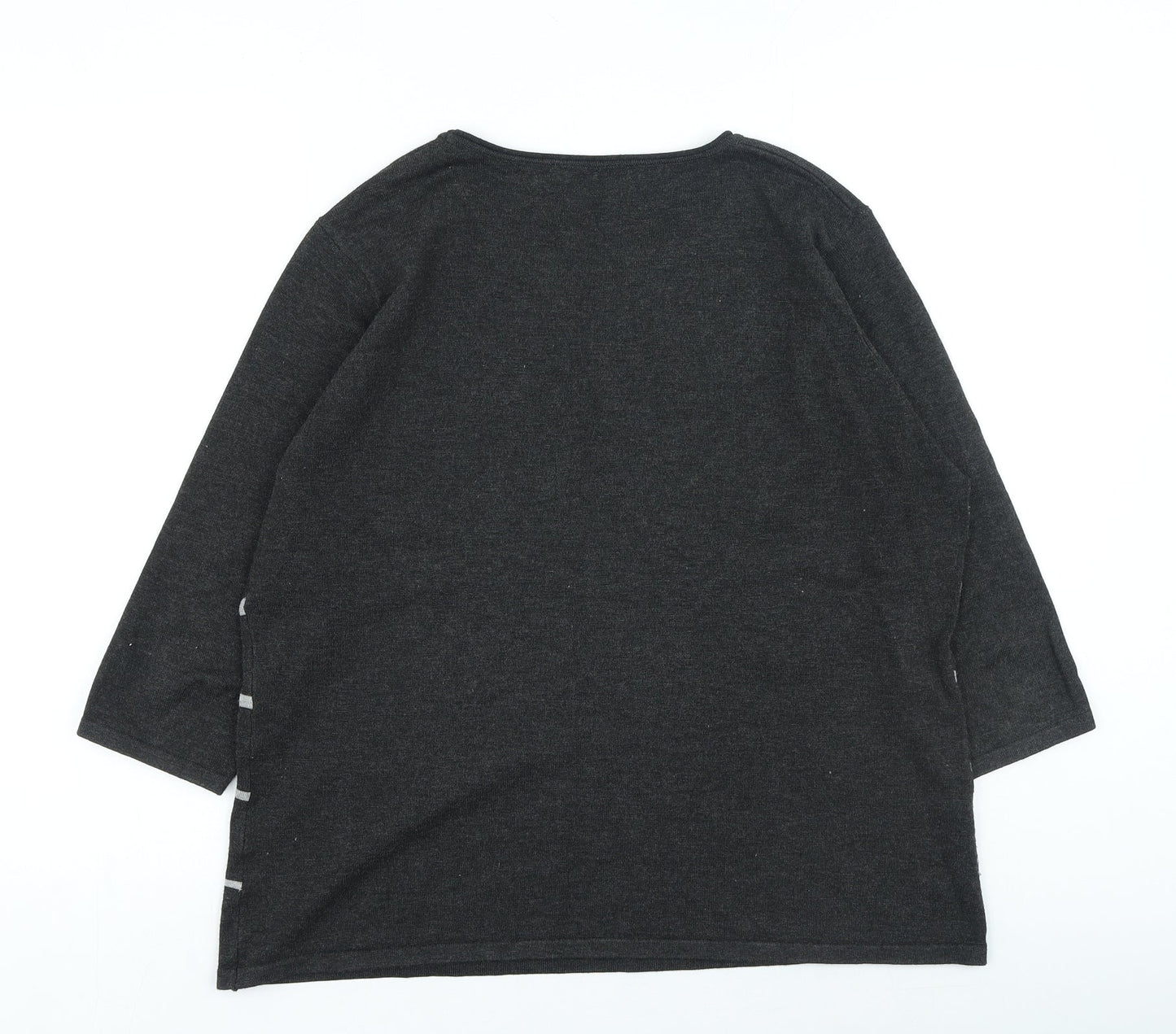 Preworn Womens Grey Round Neck Striped Viscose Pullover Jumper Size L