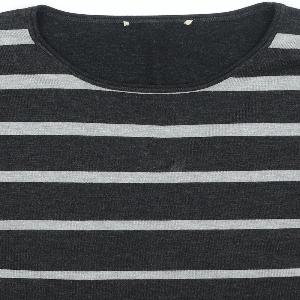 Preworn Womens Grey Round Neck Striped Viscose Pullover Jumper Size L