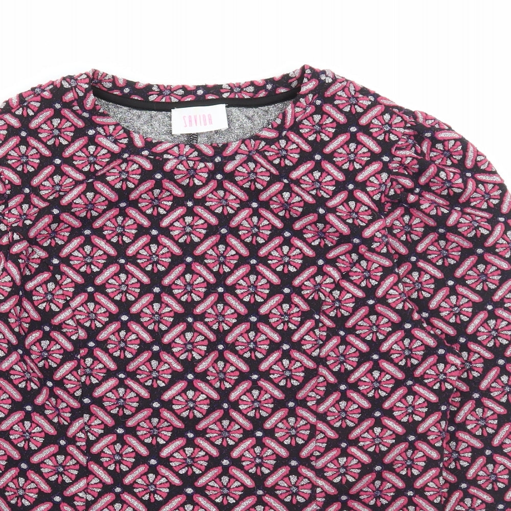 Savida Womens Pink Geometric Polyester Basic T-Shirt Size M Round Neck