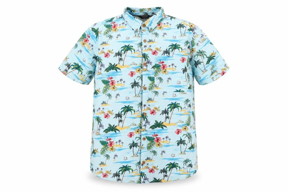 Primark Girls Blue Floral Cotton Basic Button-Up Size 13-14 Years Collared Button - Tropical