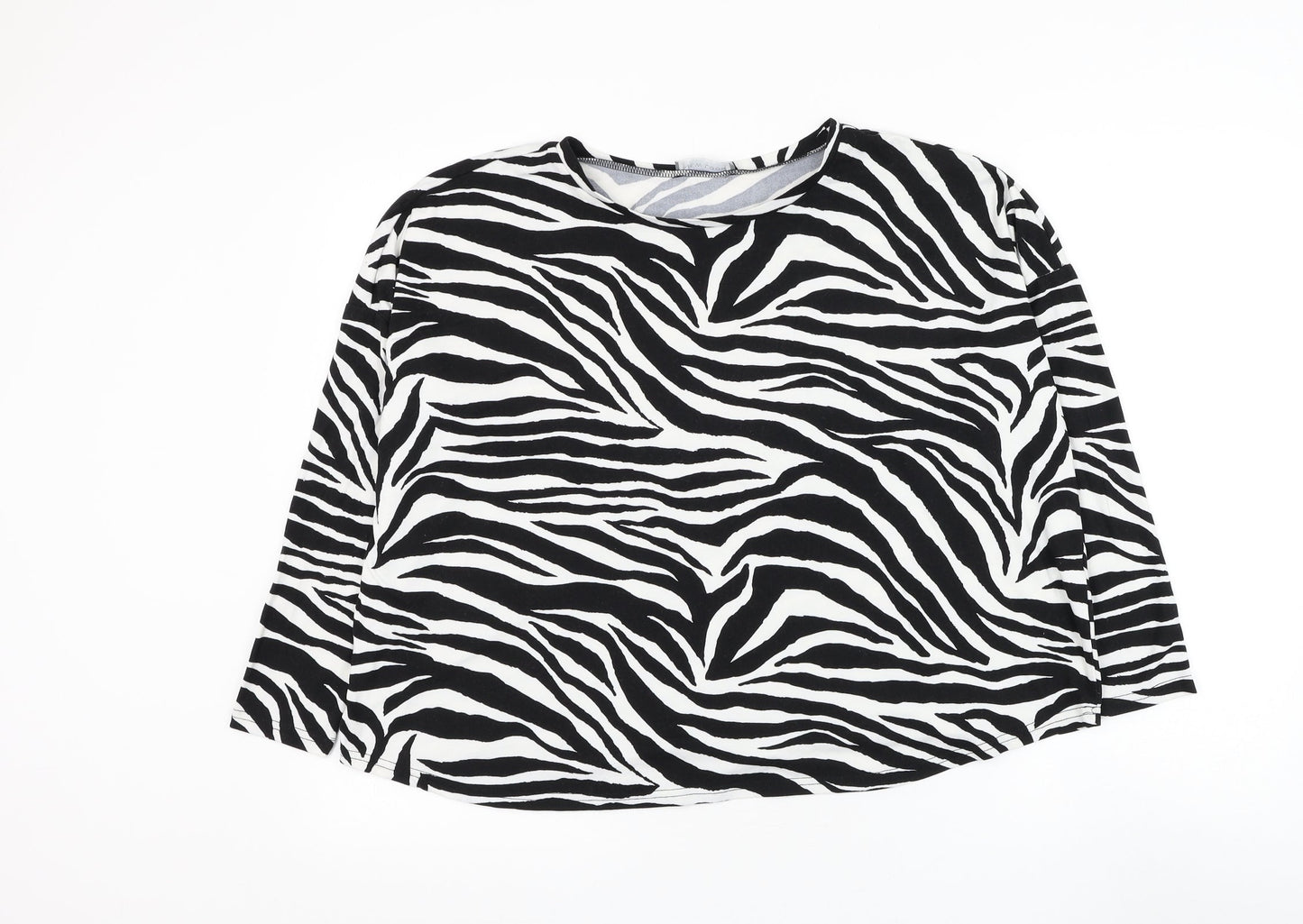 New Look Womens White Round Neck Animal Print Polyester Pullover Jumper Size S - Zebra Print