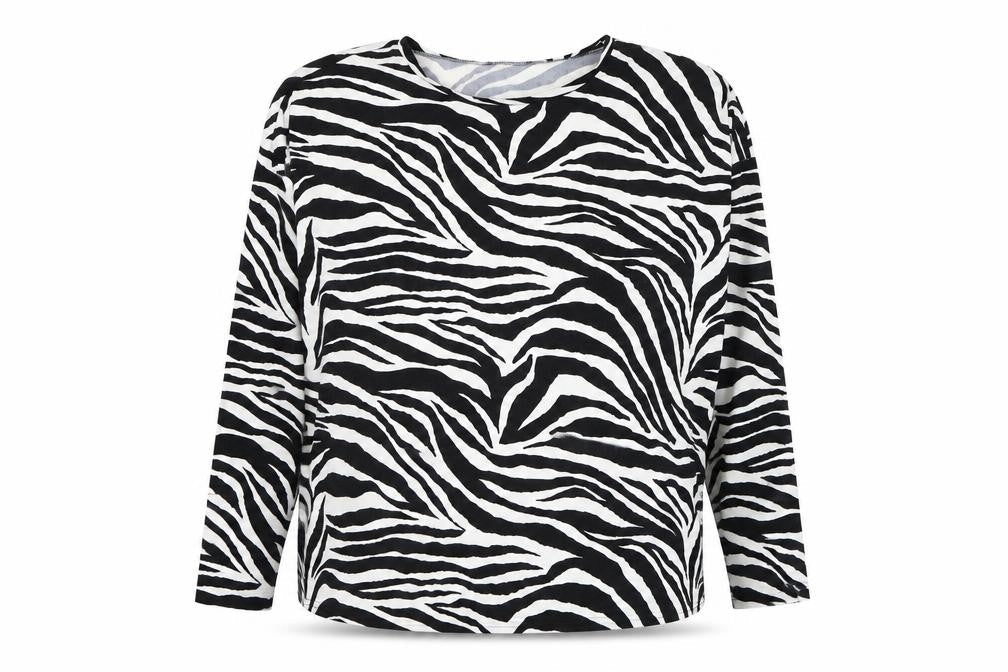 New Look Womens White Round Neck Animal Print Polyester Pullover Jumper Size S - Zebra Print