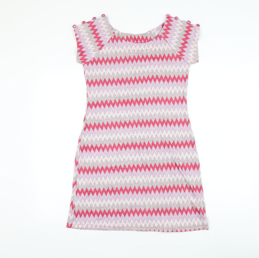 Preworn Womens Pink Chevron Polyester Shift Size M Round Neck Pullover