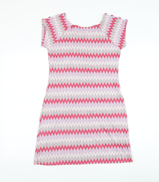 Preworn Womens Pink Chevron Polyester Shift Size M Round Neck Pullover