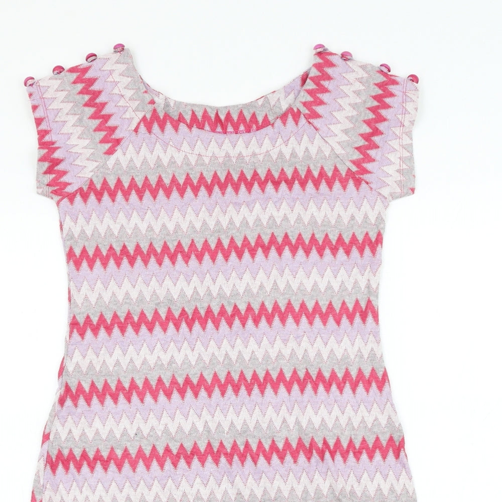 Preworn Womens Pink Chevron Polyester Shift Size M Round Neck Pullover