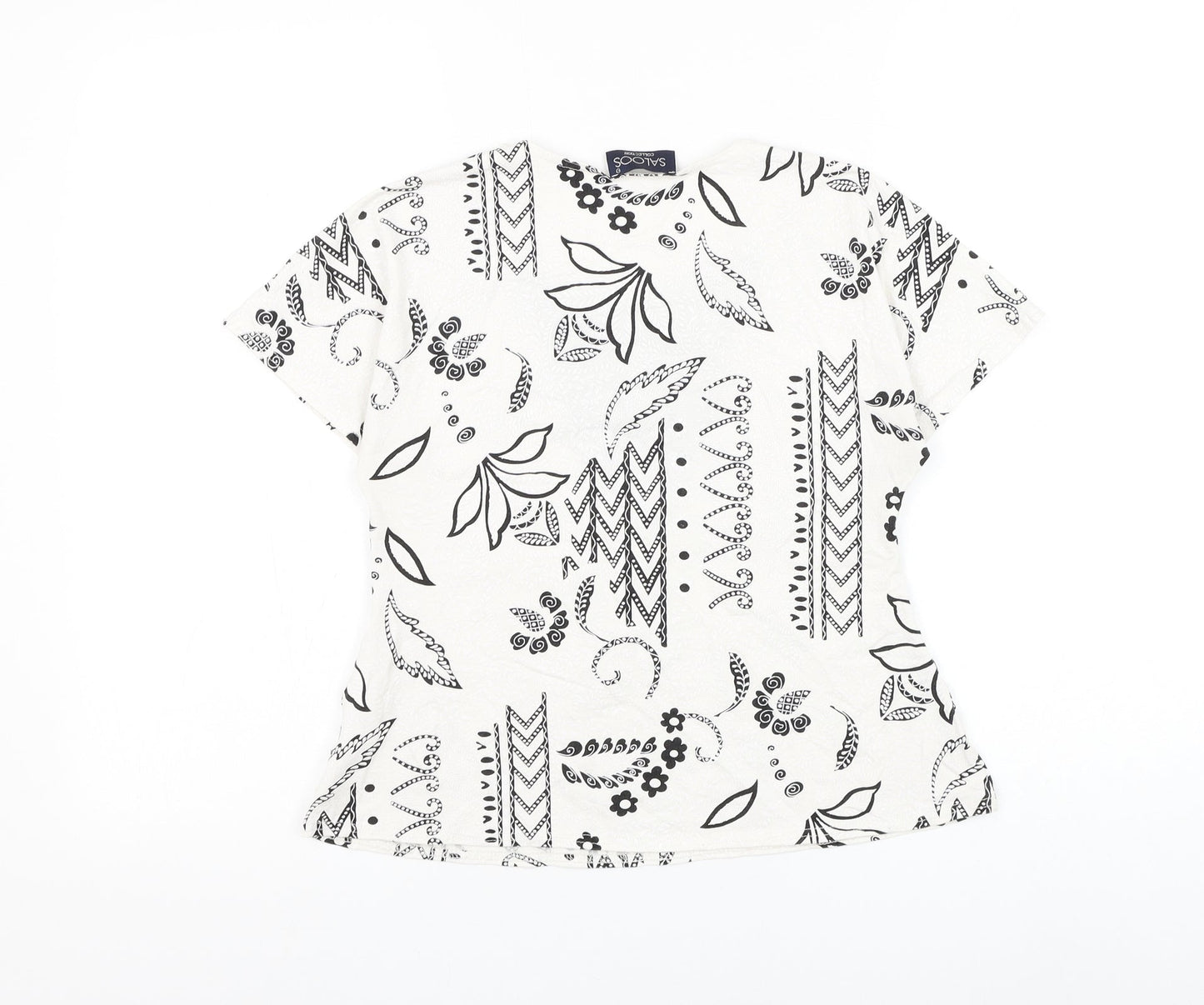 Saloos Womens White Geometric Viscose Basic Blouse Size S Round Neck