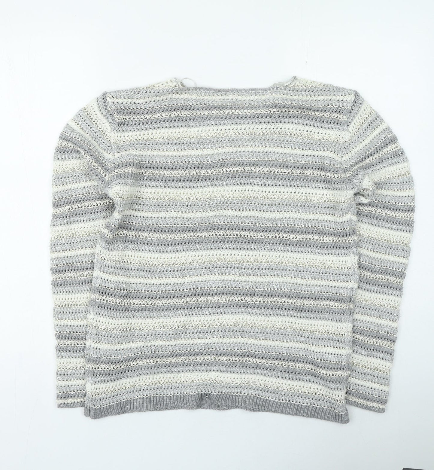 Preworn Womens Grey Round Neck Striped Acrylic Pullover Jumper Size 14