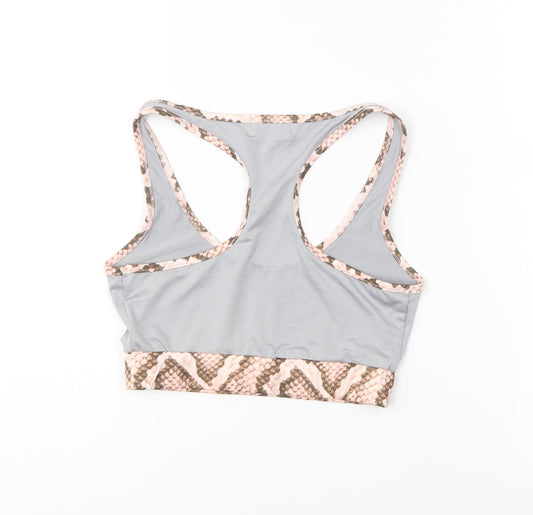 PRETTYLITTLETHING Womens Grey Polyester Cropped T-Shirt Size 8 Roll Neck Pullover - Sports Bra