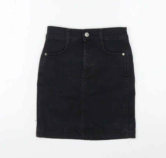 Denim & Co. Womens Black Cotton Mini Skirt Size 4 Button